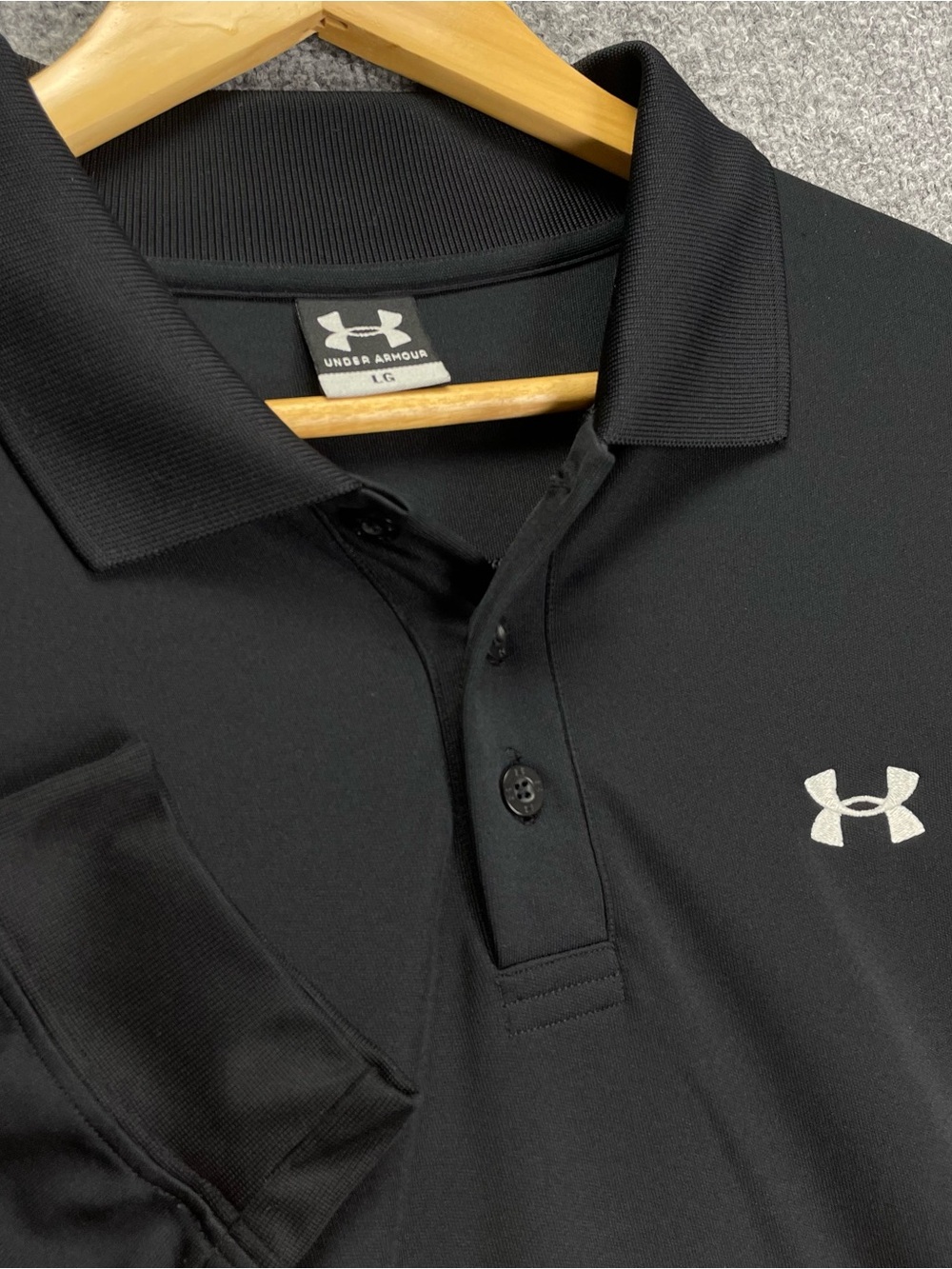 Under Armour Long Sleeve Polo Shirt Black Size L Mens Stretch Performance Golf